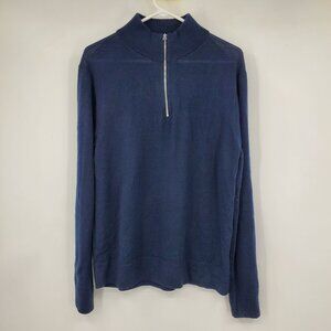 J. Crew Merino Wool Blend Men's Navy Blue Long Sleeved 1/4 Zip Golf Sweater Larg